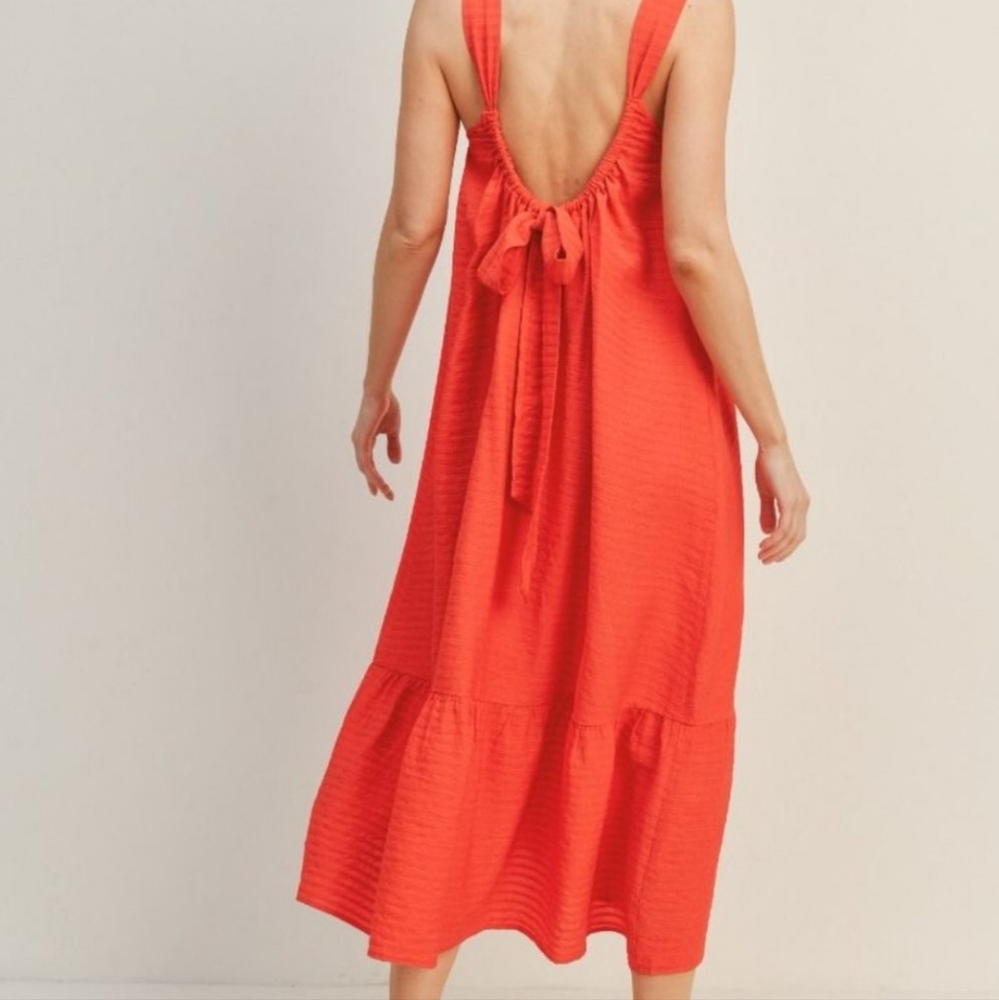 Lush Flowy Long Dress Sleeveless Maxi Red Orange Cotton Bohemian Boho Hippie L - Picture 10 of 11